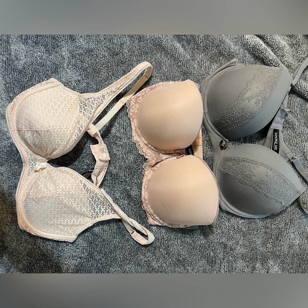 Women's bras, set of 3, Adore Me company. All 3 size 36D. 2 never worn.